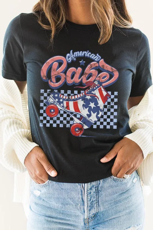 American Babe Star Rollerskate Patriot Graphic Tee