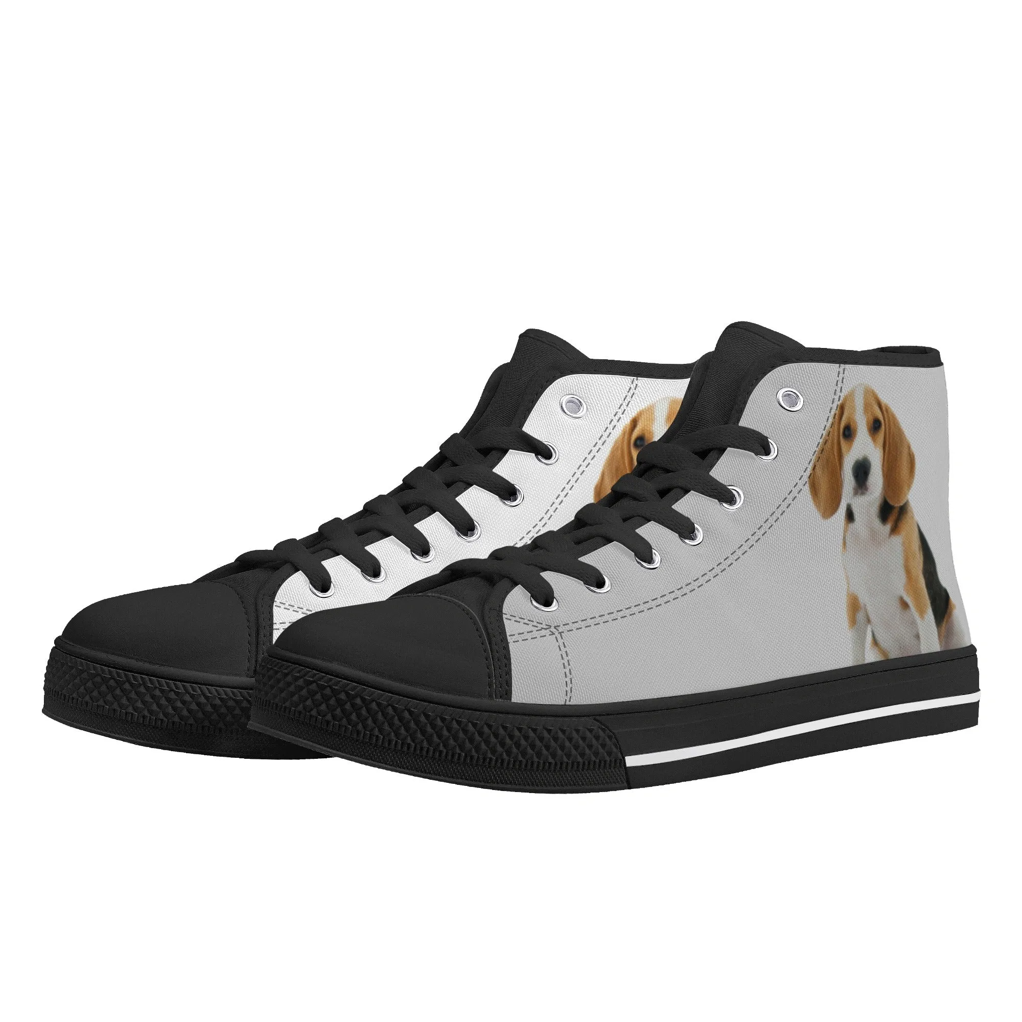 Custom Dog Photo Women Shoes, Pet Face Print Personalized Design High Top Canvas Lace Up Sneakers Gift