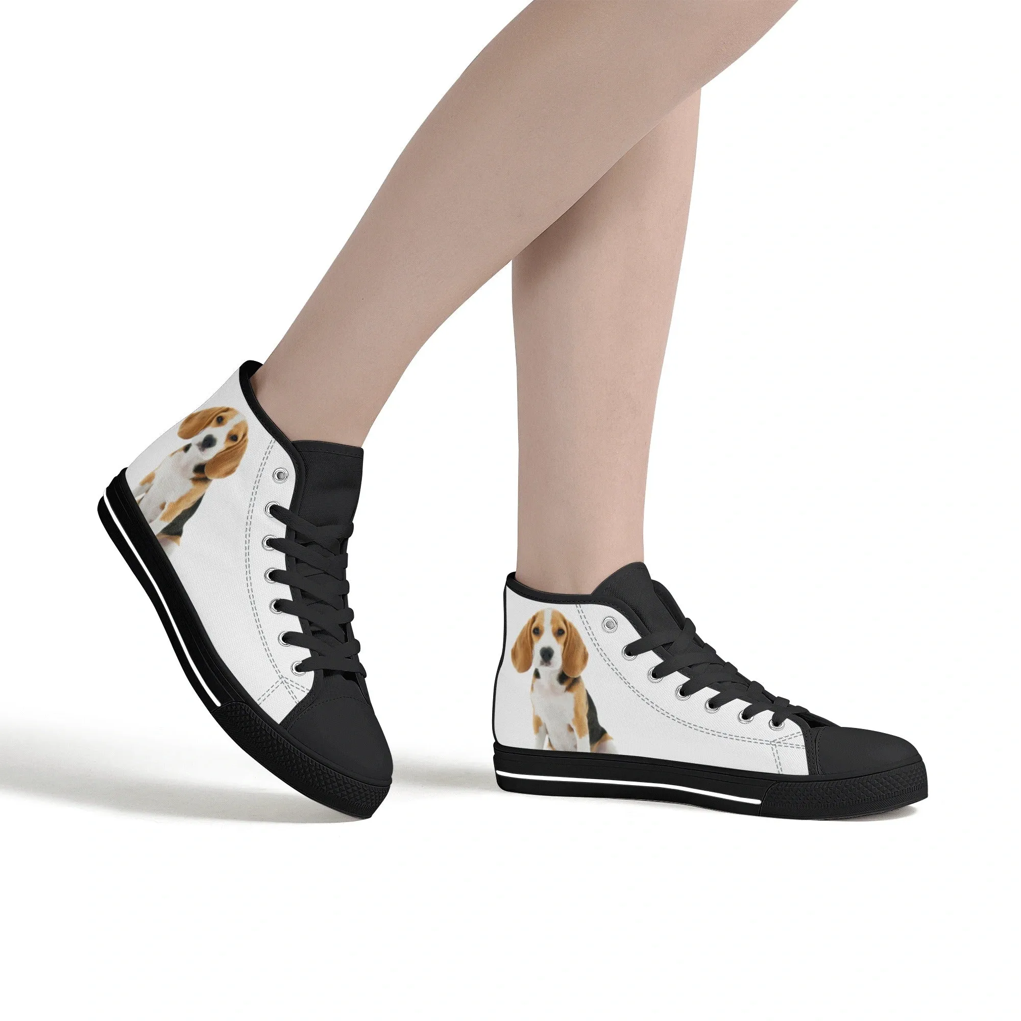 Custom Dog Photo Women Shoes, Pet Face Print Personalized Design High Top Canvas Lace Up Sneakers Gift