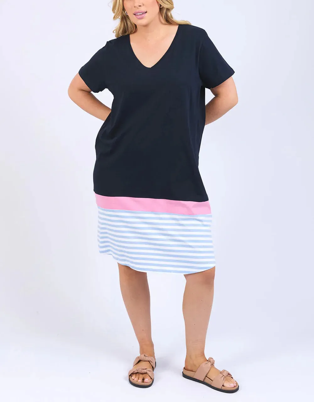 Draw The Line Tee Dress - Navy/Blue/White