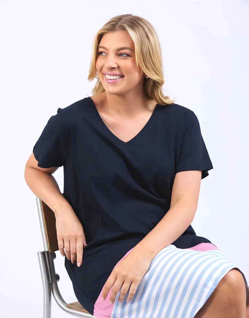 Draw The Line Tee Dress - Navy/Blue/White