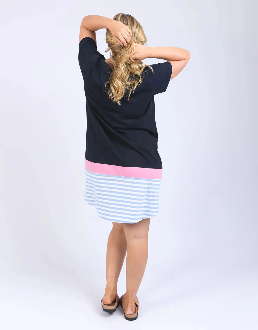 Draw The Line Tee Dress - Navy/Blue/White