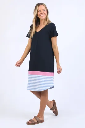 Draw The Line Tee Dress - Navy/Blue/White